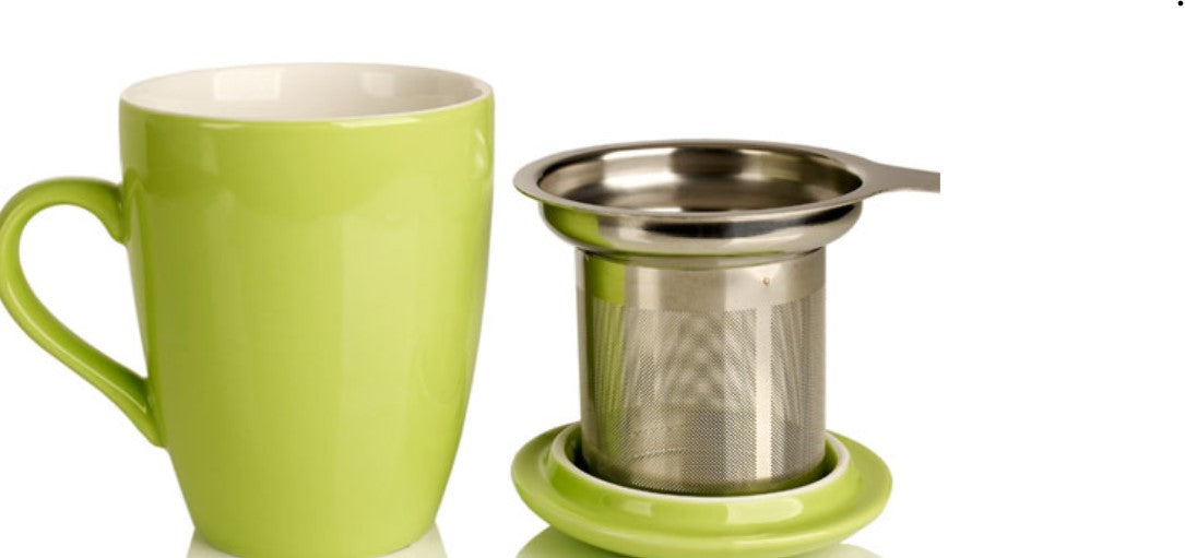 Porcelain Teacup with Infuser Basket and Lid (12oz)