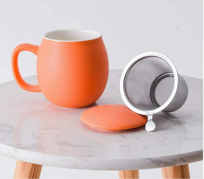 Ceramic Teacup with Infuser and Lid, Mug with Lid for Steep