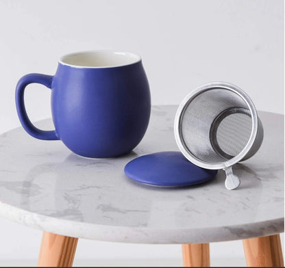 Ceramic Teacup with Infuser and Lid, Mug with Lid for Steep
